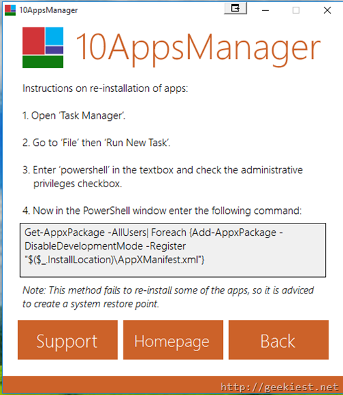 10AppsManager– Reinstall built-in Windows 10 Apps