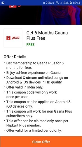 6months Gaana plus subscription Free