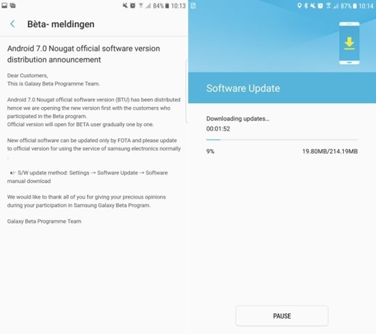 Android 7.0 Nougat update for Samsung Galaxy S7 Edge