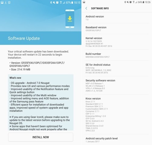 Android 7.0 Nougat update for Samsung Galaxy S7 Edge 2