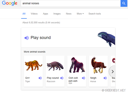Hear animal sounds from Google
