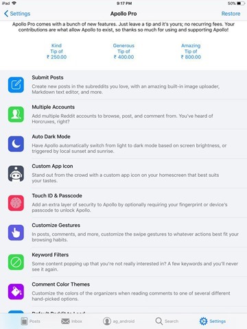 Apollo Reddit Client iOS settings