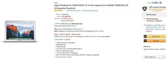 Apple MacBook Air price increased from Rs. 55,000 to Rs. 63,000 after GST