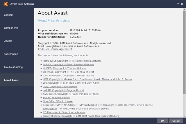Avast Free Antivirus v17 version number