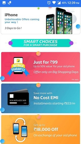 Flipkart Big Shopping Days December 2017 sale emi instant discount