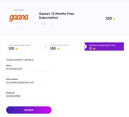 Free Gaana 12 months Subscription