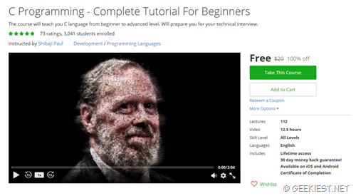 Free Udemy Cource for C