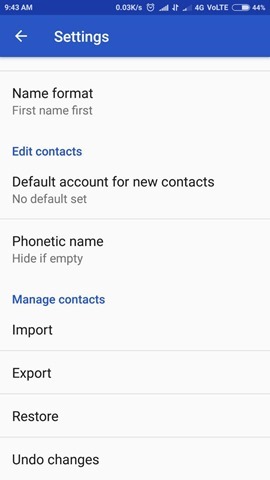 Google Contacts App Settings 2