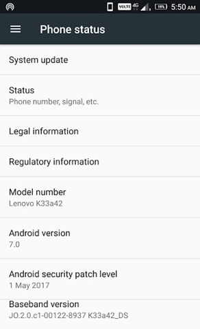 Lenovo K6 Power Android 7.0 Nougat Update 1