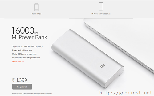 Mi powerbank 16000mAh and Redmi Note 3–register for the sale on 16th March now