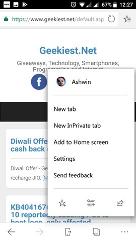 Microsoft Edge for Android settings 2