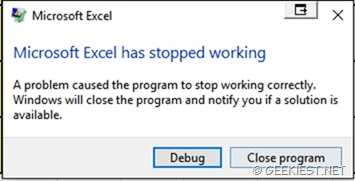 Microsoft Excel has stopped working