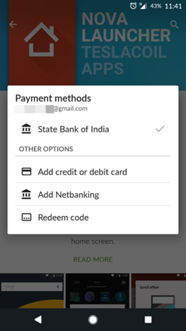 Netbanking payment option for Google Play Store