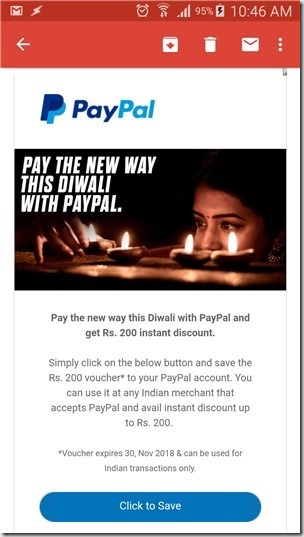 PayPal India Diwali Gift voucher