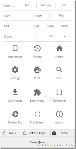 Polarity web browser menu
