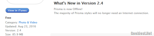 Prisma iOS offline