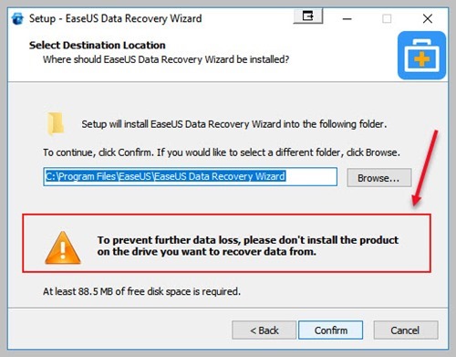 Recovery software installation location