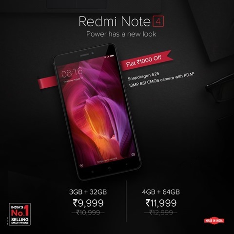 Redmi Note 4 price cut India