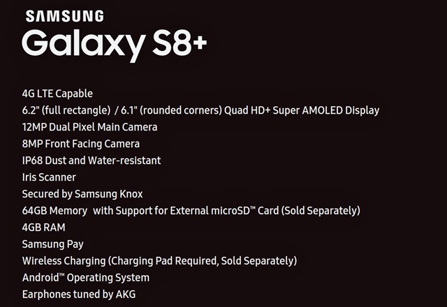 Samsung Galaxy S8 Plus technical specifications