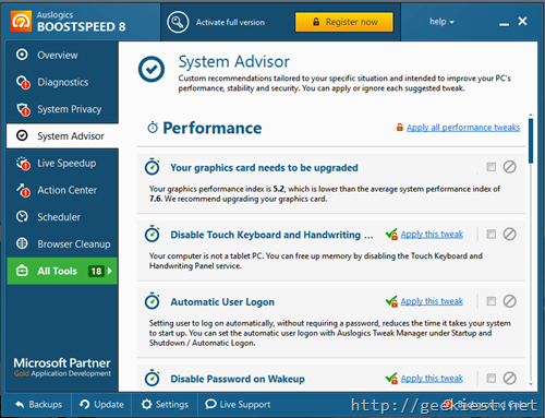 System Advisor for better performance