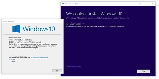 We Couldnt Install Windows 10 Error 0XC1900101 – 0x20017 RollBack RX users