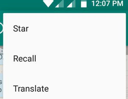WhatsApp delete or recall message menu