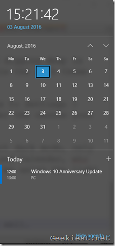 Windows 10 Anniversary Update Calendar Taskbar