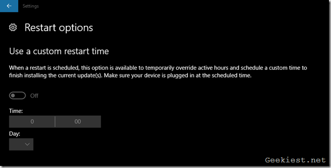 Windows 10 Anniversary Update Restart Options