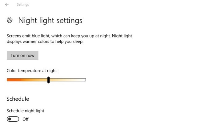 Windows 10 Creators Update Night Light