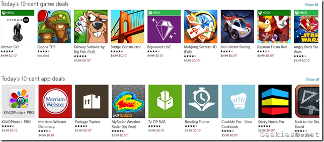 Windows store 10 cent sale day 1