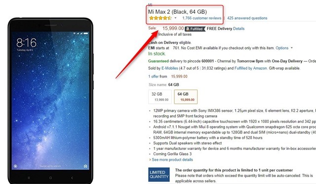 Xiaomi Mi max 2 India price cut Amazon