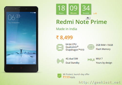 Xiaomi Redmi Note Prime on 15 December and other Offers