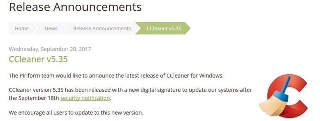 ccleaner gets a new certificate