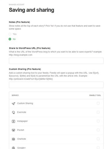 feedly sharing options