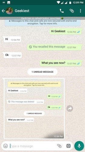 whatsapp message  deleted for all