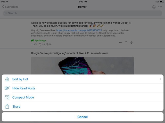 Apollo Reddit Client iOS UI landscape 4