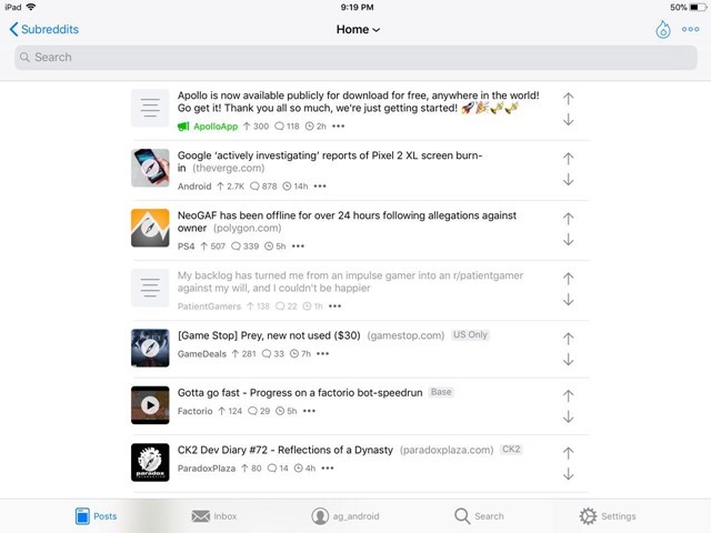 Apollo Reddit Client iOS UI landscape 5