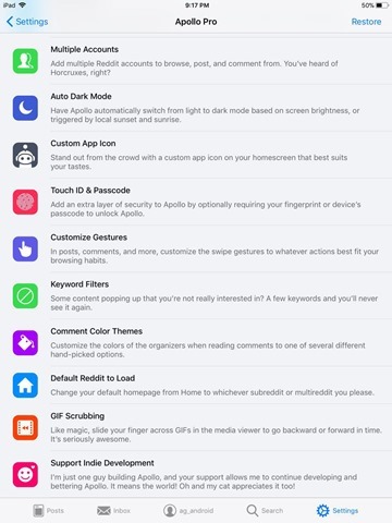 Apollo Reddit Client iOS settings 2