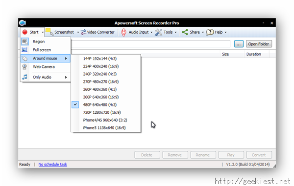 Apowersoft Screen Recorder - Record option - Resolution