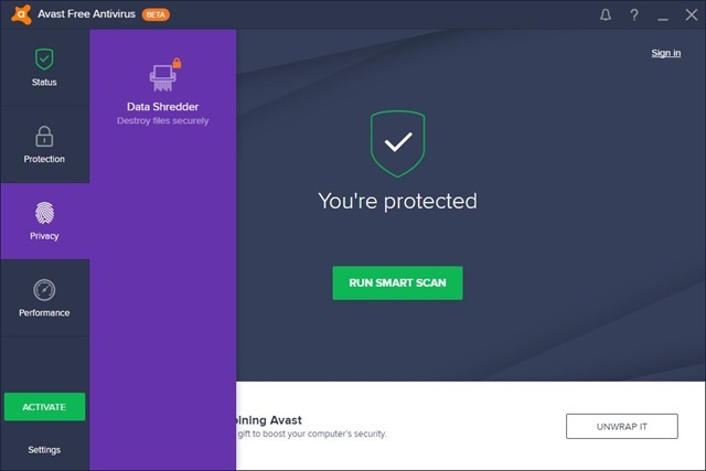Avast Free Antivirus v17 Privacy