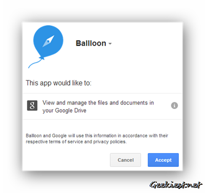 Ballloon for Chrome - Allow Access to Google Drive