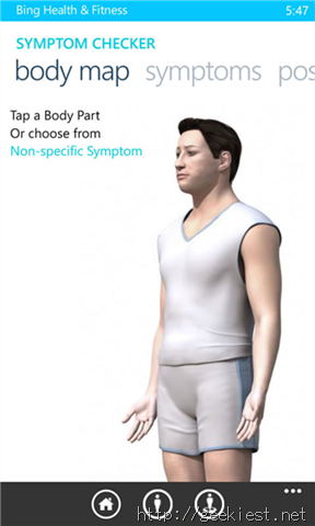 Bing Health and Fitness Interactive Symptom Checker