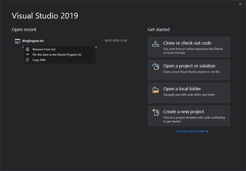 Clear Recent Projects list in Visual Studio