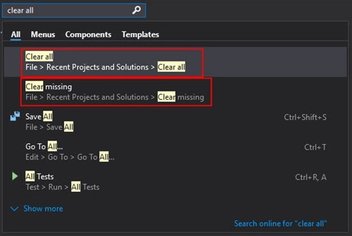 Clear Recent or Missing  Projects list in Visual Studio