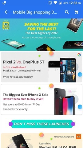 Flipkart Big Shopping Days December 2017 sale pixel 2