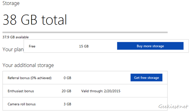 Microsoft OneDrive 15 GB Free Could Storage Space Offer