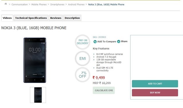 Nokia 3 India Online