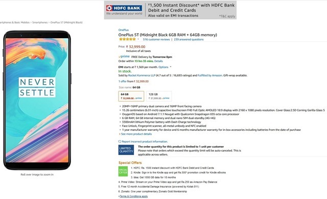 OnePlus 5T Amazon India OnePlus Store