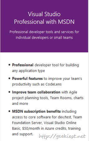 Visual Studio 2015 versions comparissons