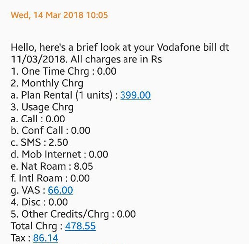 Vodafone postpaid bill details